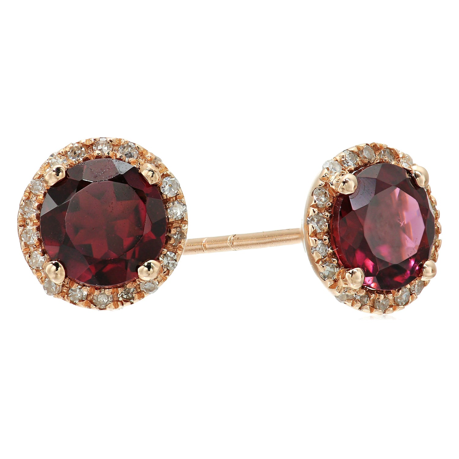 Pinctore 10k Rose Gold Rhodolite and Diamond Classic Princess Di Halo Stud Earrings (1/6 cttw, H-I Color, I1-I2 Clarity)