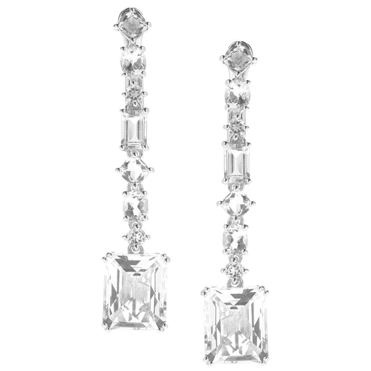 Pinctore Sterling Silver 2" 15.75ctw White Quartz & White Topaz Earrings - pinctore