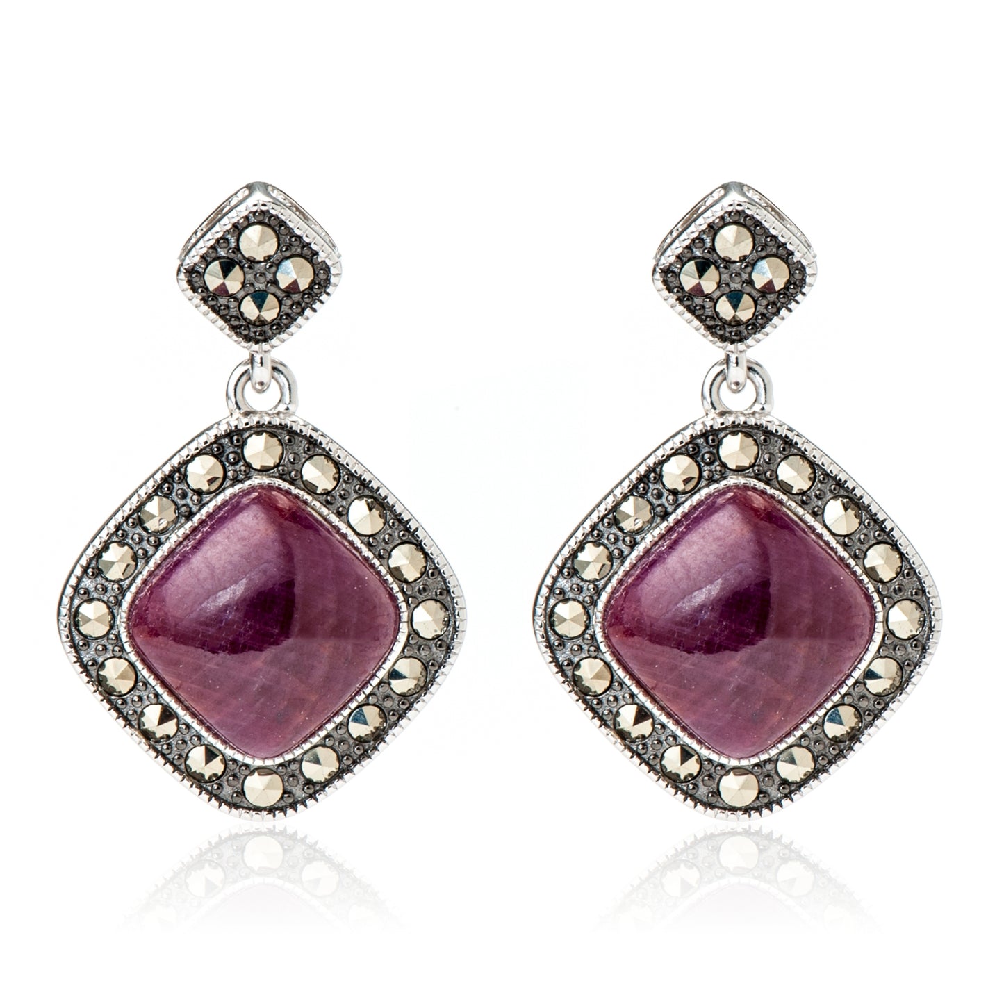 925 Sterling Silver Indian Ruby,Marcasite Earring