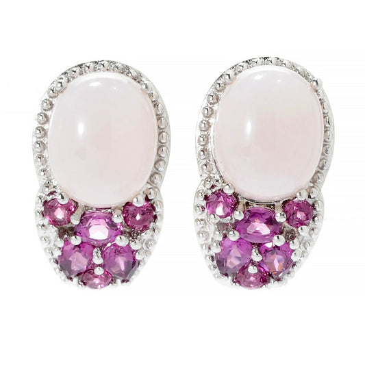 925 Sterling Silver Pink Chalcedony,Rhodolite Garnet Earring