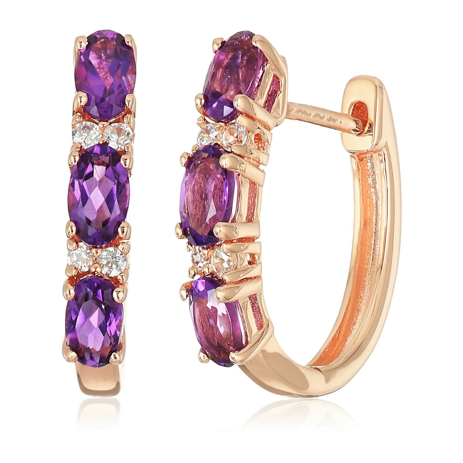 Pinctore Rose Gold-plated Silver African Amethyst Small Hoop Earrings