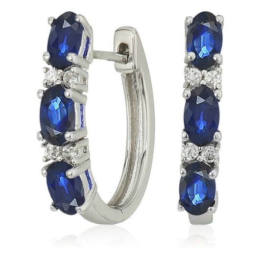 925 Sterling Silver Blue Sapphire,  White Natural Zircon Hoops Earring - Pinctore