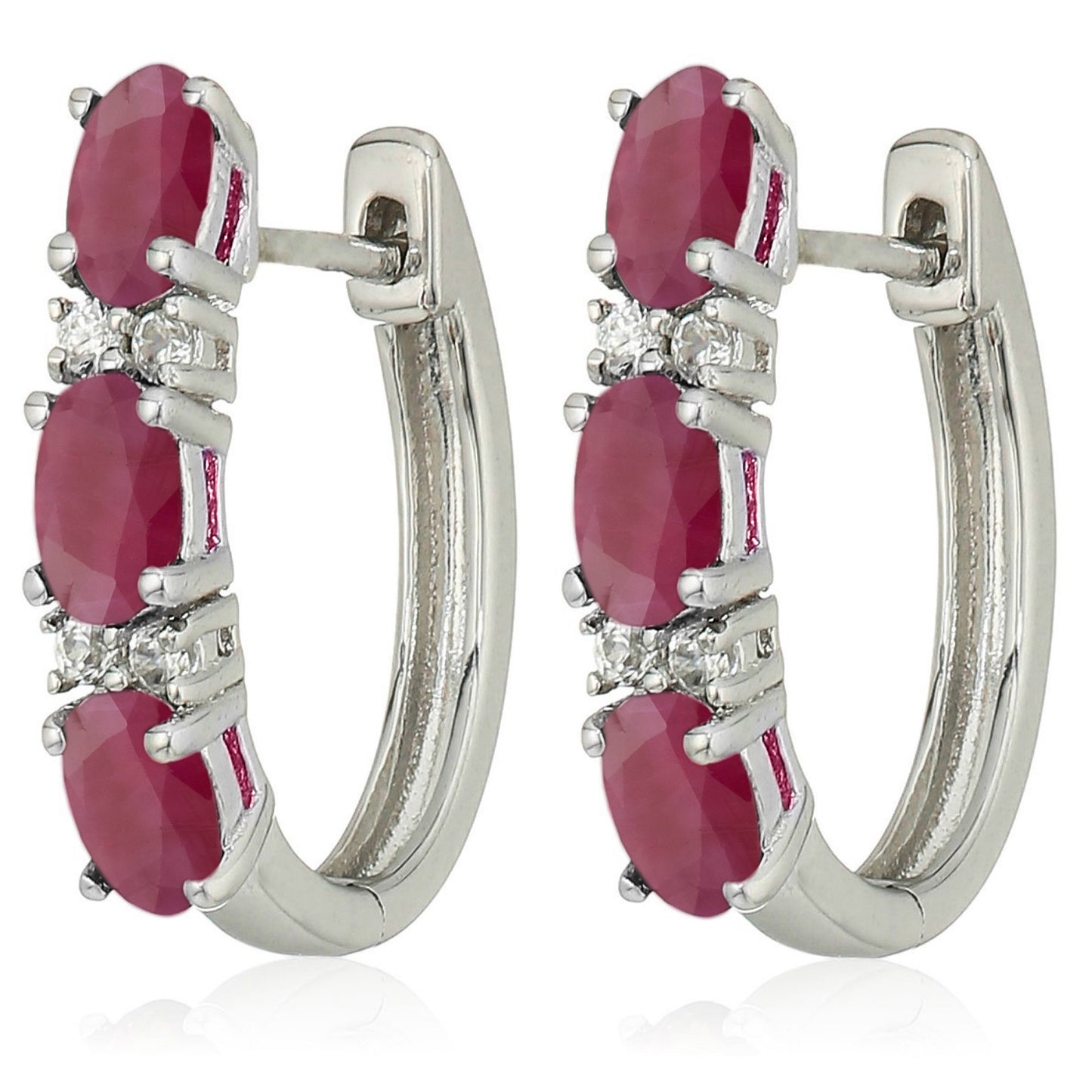 925 Sterling Silver Ruby,  White Natural Zircon Hoops Earring - Pinctore