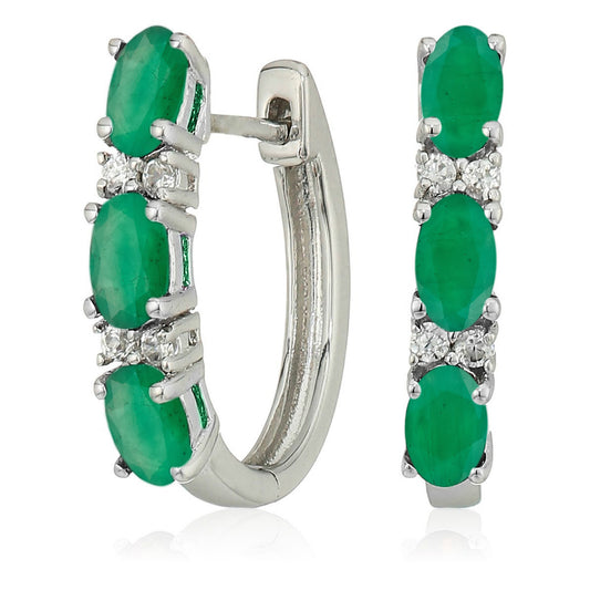 925 Sterling Silver Sakota Emerald Hoops Earring - Pinctore