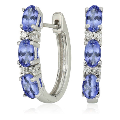 925 Sterling Silver Tanzanite,  White Natural Zircon Hoops Earring - Pinctore