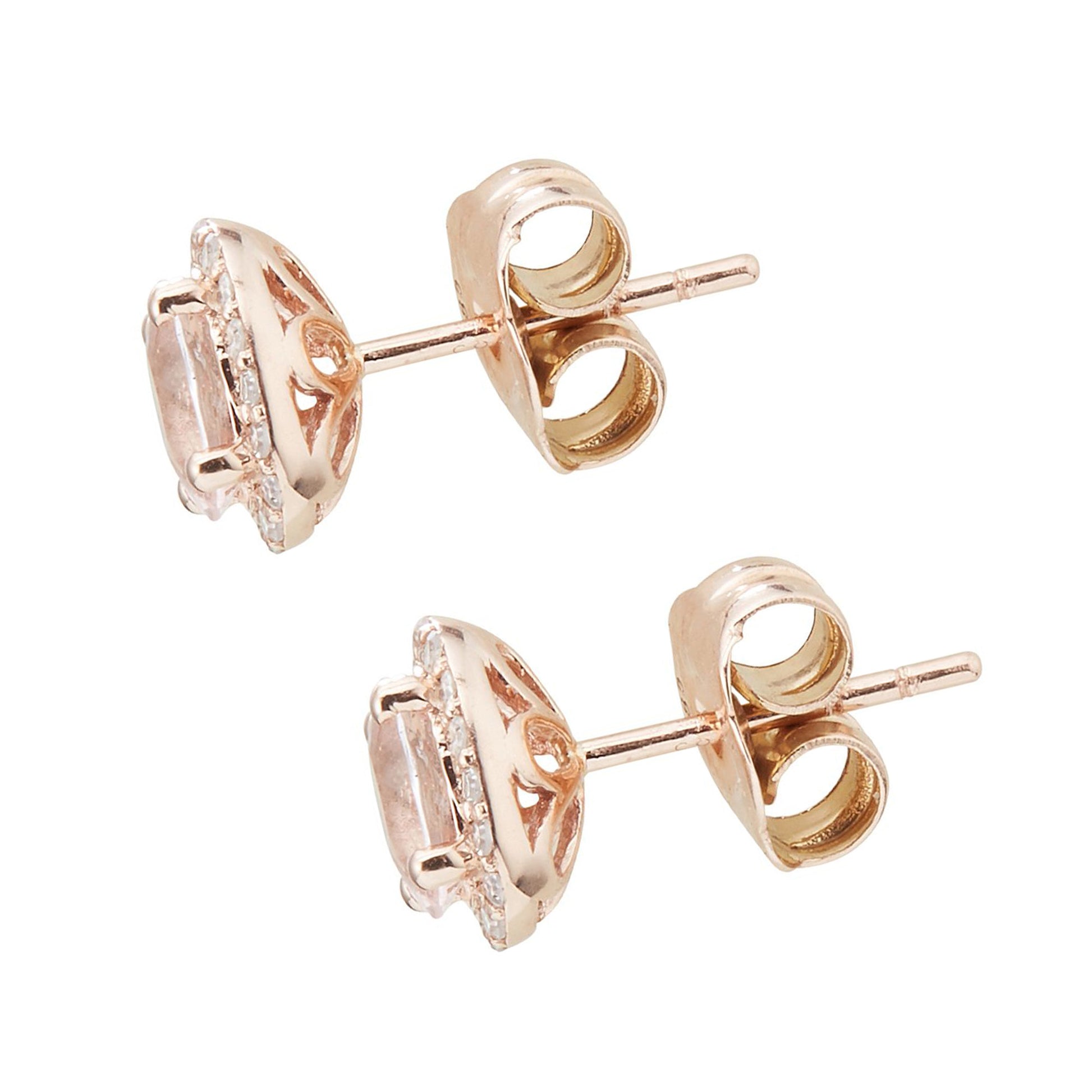 14KT Gold Pink Morganite, Diamond Earring - Pinctore