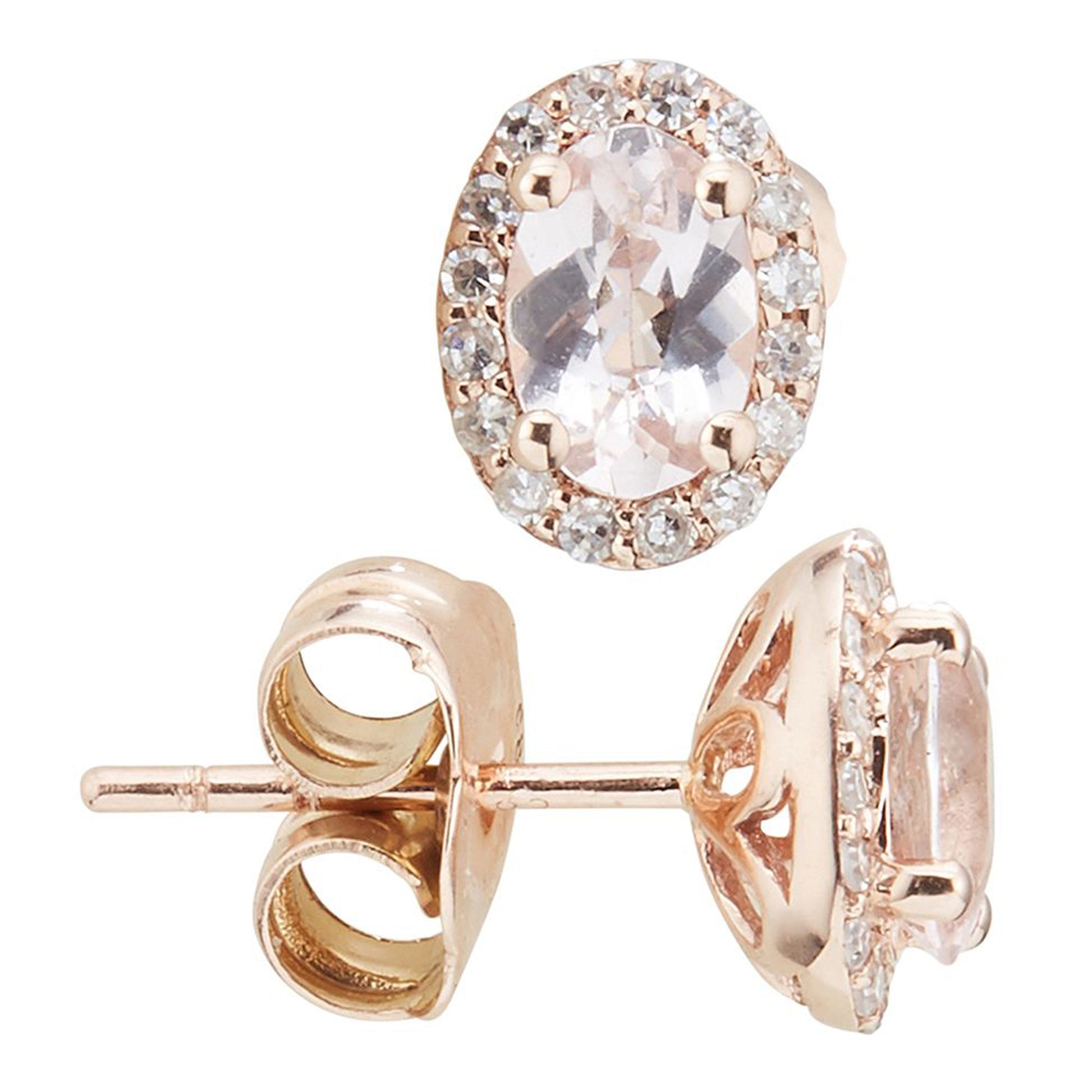 14KT Gold Pink Morganite, Diamond Earring - Pinctore
