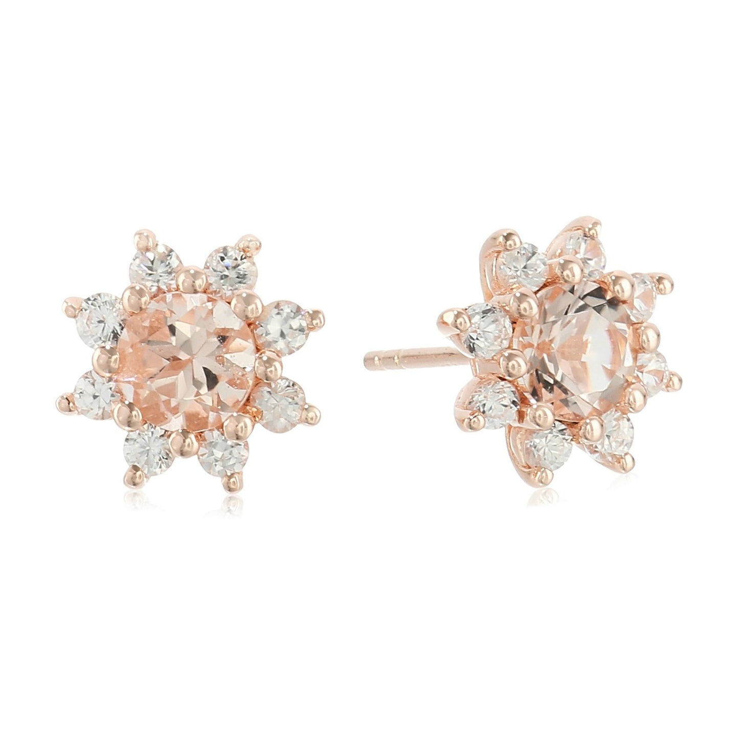 Rose Gold-plated Silver Morganite And White Zircon Stud Earrings