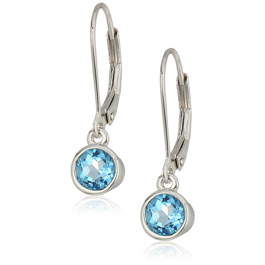 Pinctore Sterling Silver Swiss Blue Topaz Lever Dangle Earrings