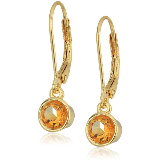 Pinctore Yellow Gold-plated Silver Citrine Lever Dangle Earrings