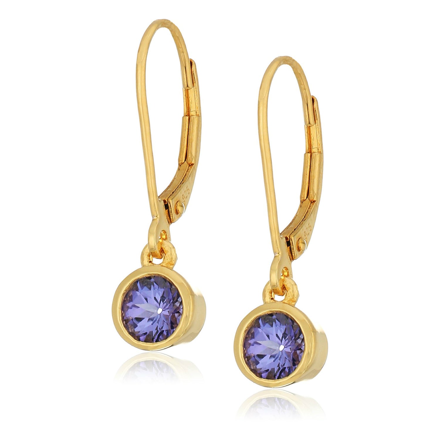 Yellow Gold-Plated Silver Tanzanite Lever Dangle Earrings - pinctore