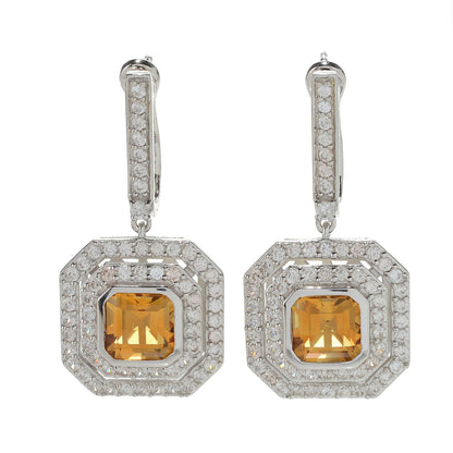 925 Sterling Silver Honey Citrine,  White Natural Zircon Earring - Pinctore