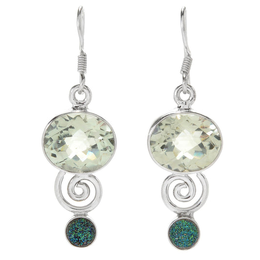 Pinctore Sterling Silver 1.5" 12 x 10mm Prasiolite & Drusy Drop Earrings - pinctore