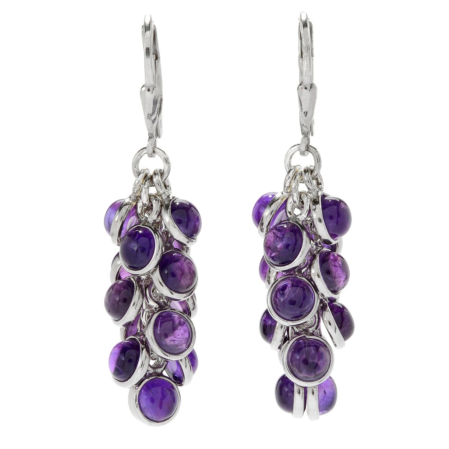 Sterling Silver 1.75" Round Amethyst Cluster Drop Earring - Pinctore