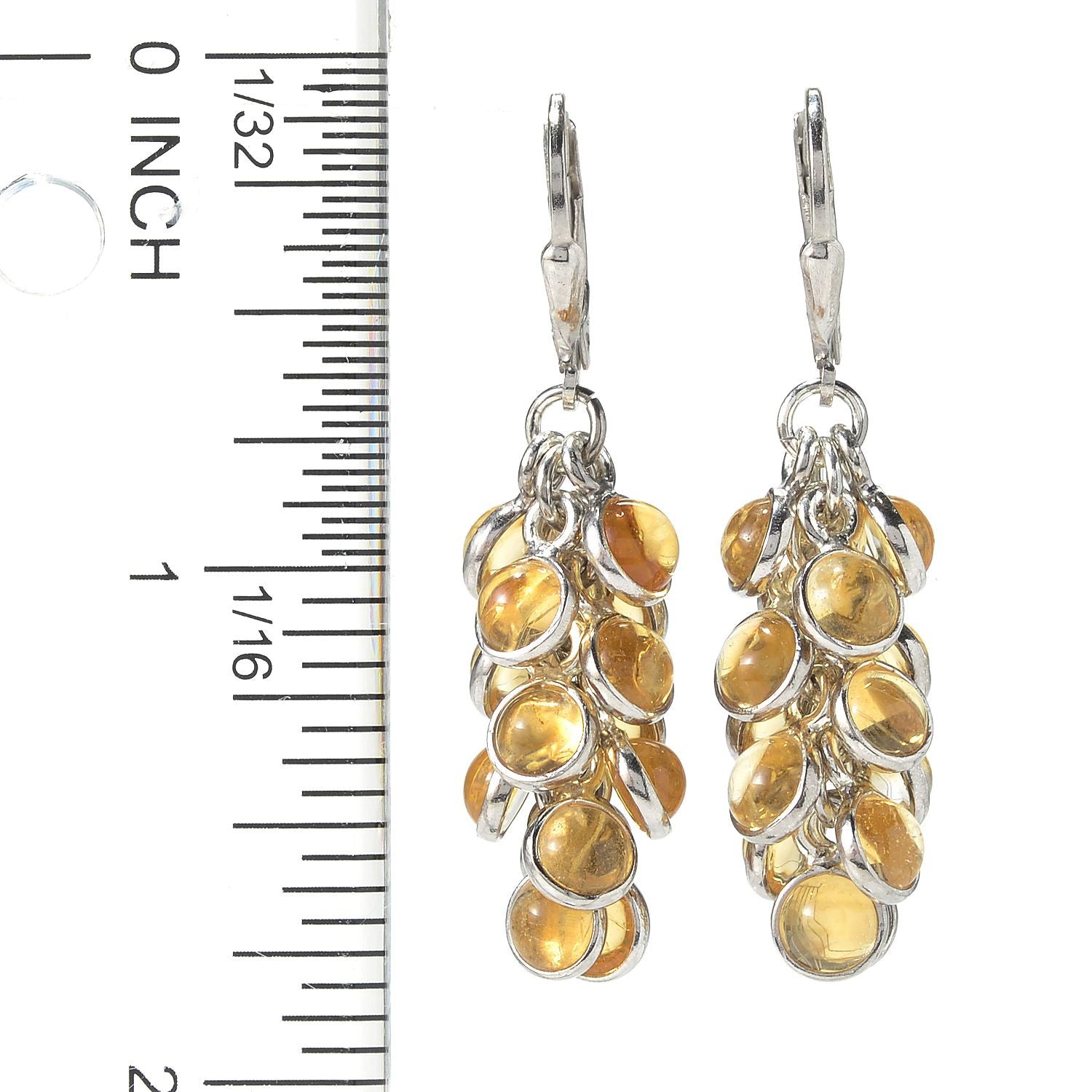 Sterling Silver 1.75" Round Citrine Cluster Drop Earring - Pinctore