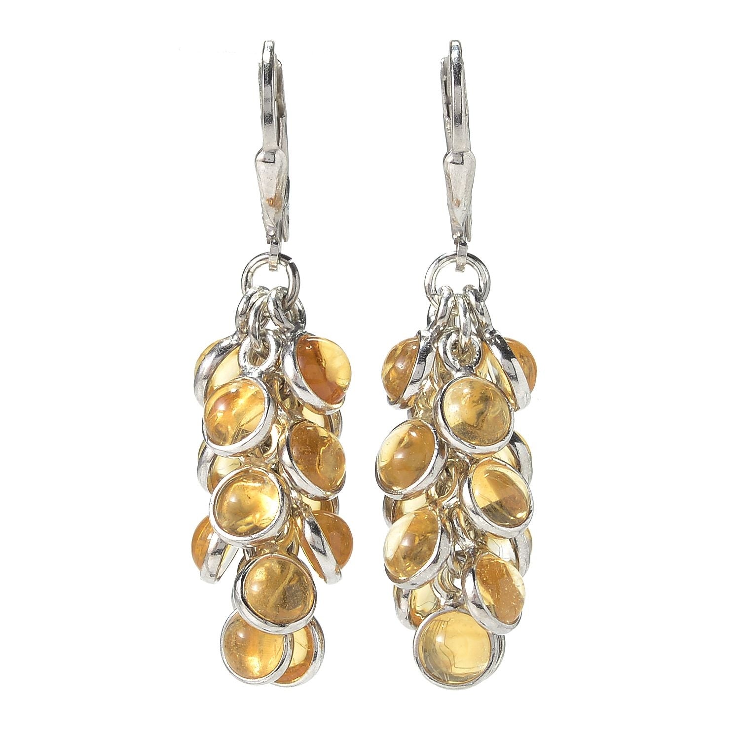 Sterling Silver 1.75" Round Citrine Cluster Drop Earring - Pinctore