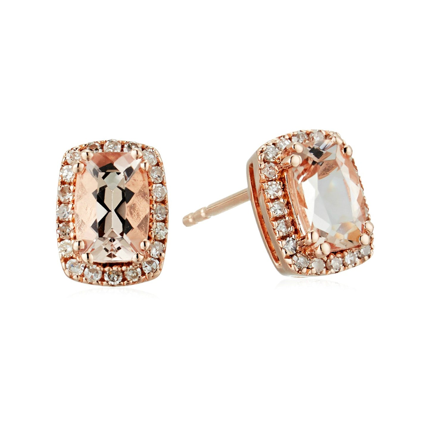 Pinctore 14k Rose Gold 1 cttw Cushion Morganite and Diamond Halo Stud Earrings