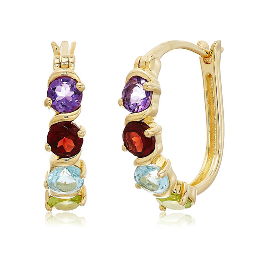 Yellow Gold-plated Silver 2 cttw Multi-stone Hoop Earrings, 1"