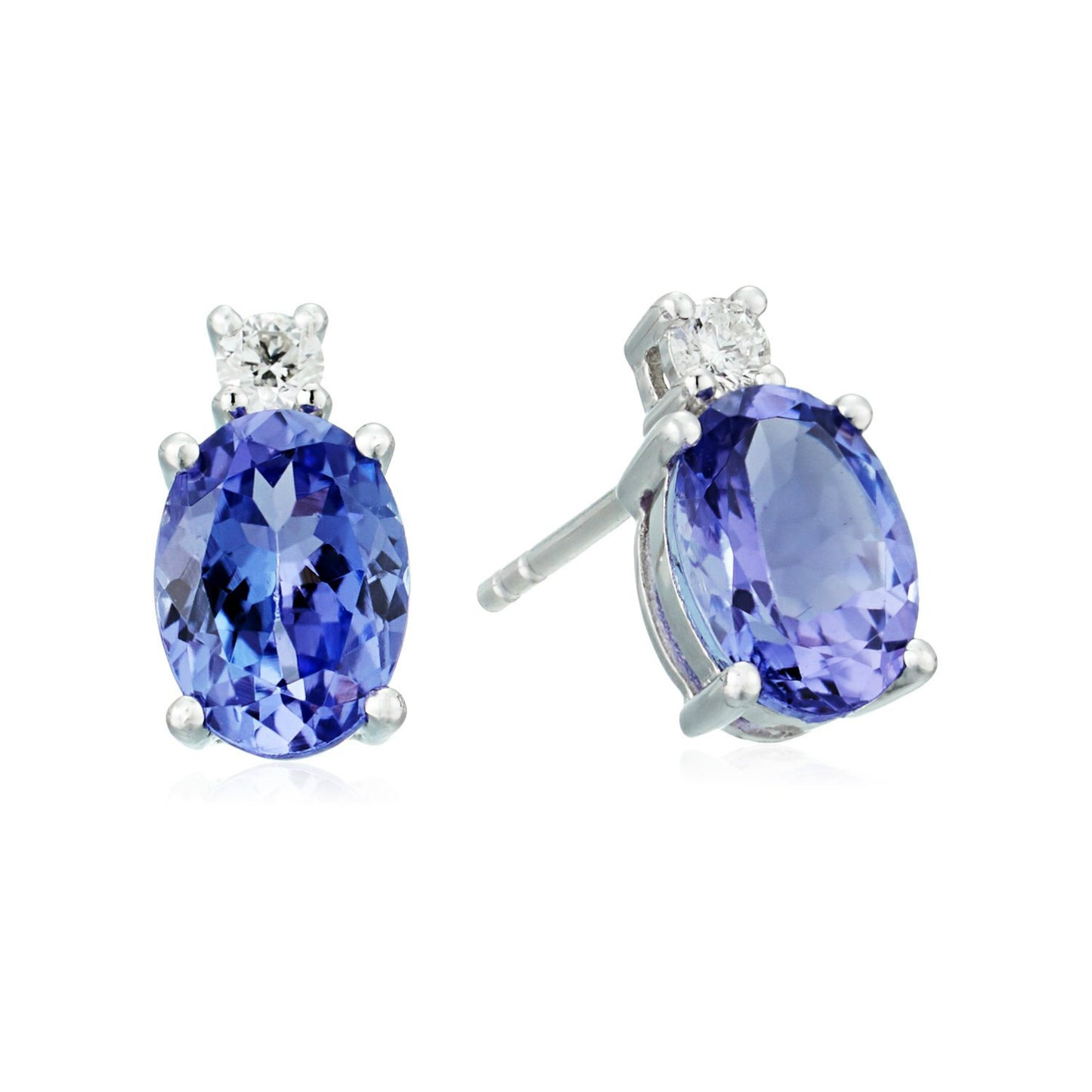 Pinctore 14k White Gold 2 cttw Oval Tanzanite and Diamond Stud Earrings