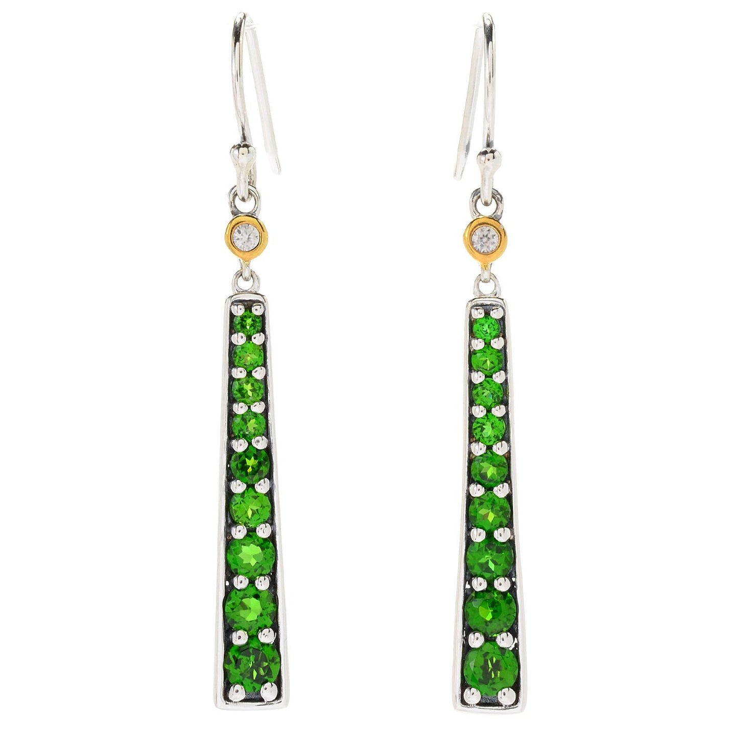 Pinctore Chrome Diopside & White Zircon Graduated Elongated Earrings