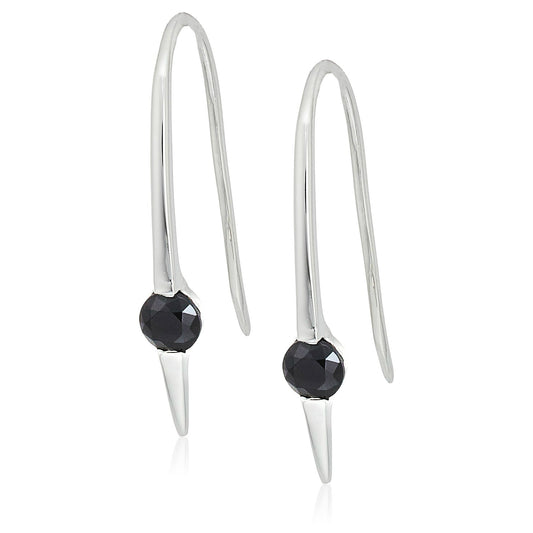 Sterling Silver Black Spinel Wire Drop Earrings - pinctore