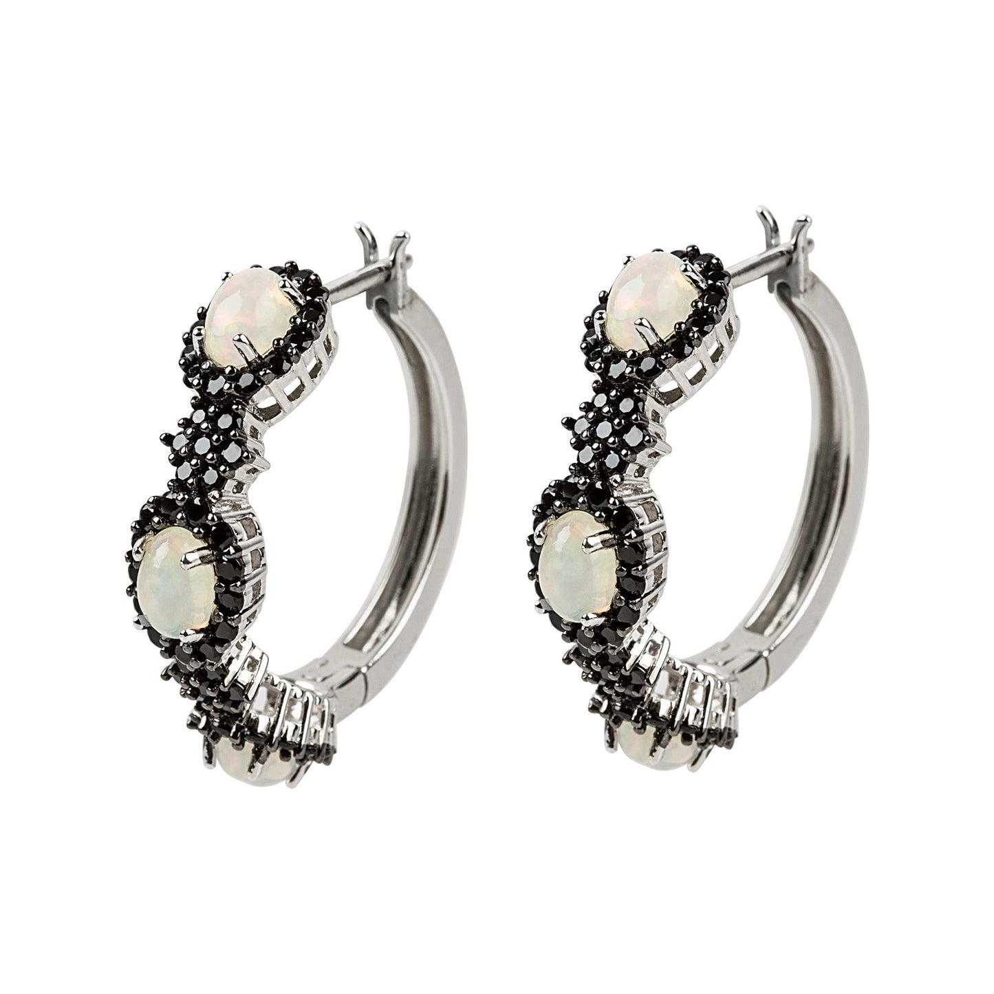 925 Sterling Silver Ethiopian Opal, Black Spinel Earring - Pinctore