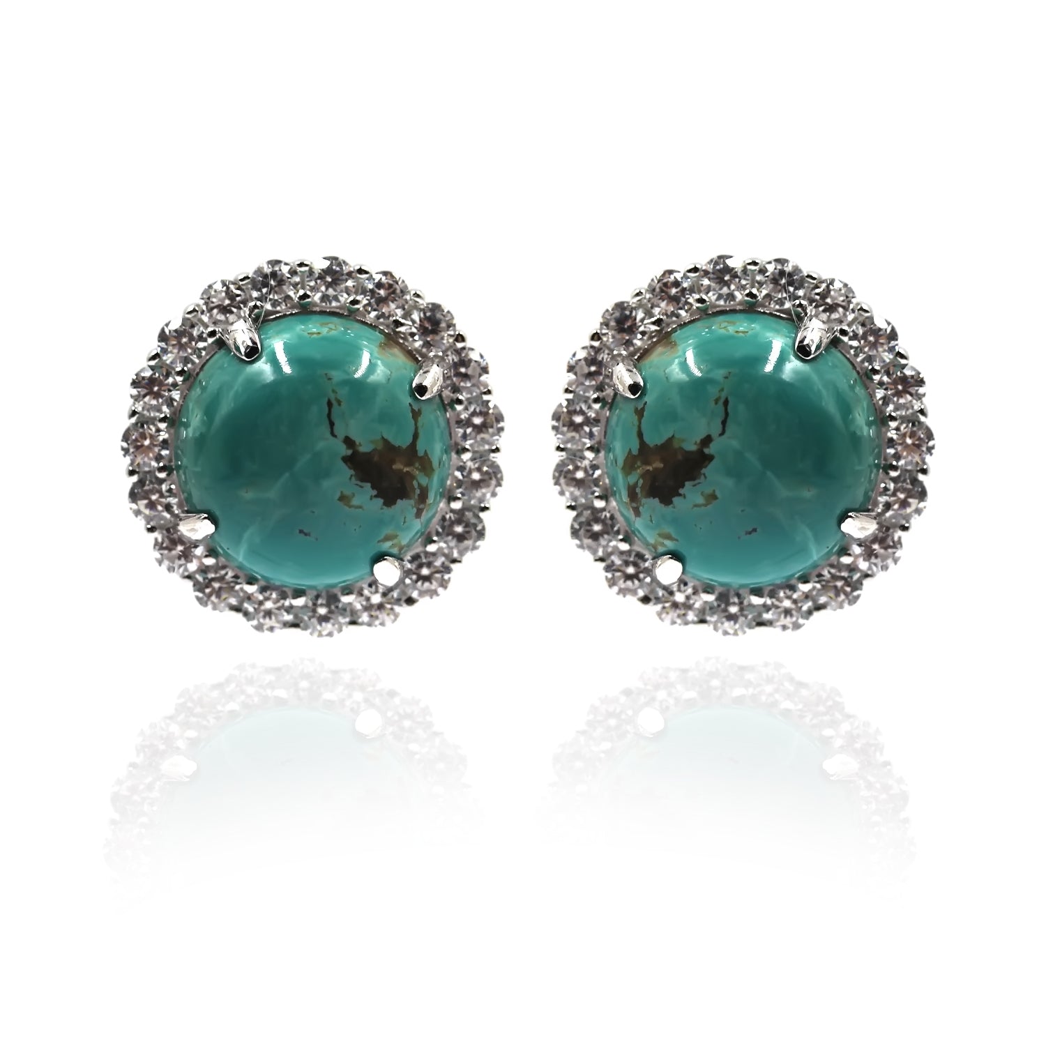 925 Sterling Silver Tyrone Turquoise, White Natural Zircon Stud Earring