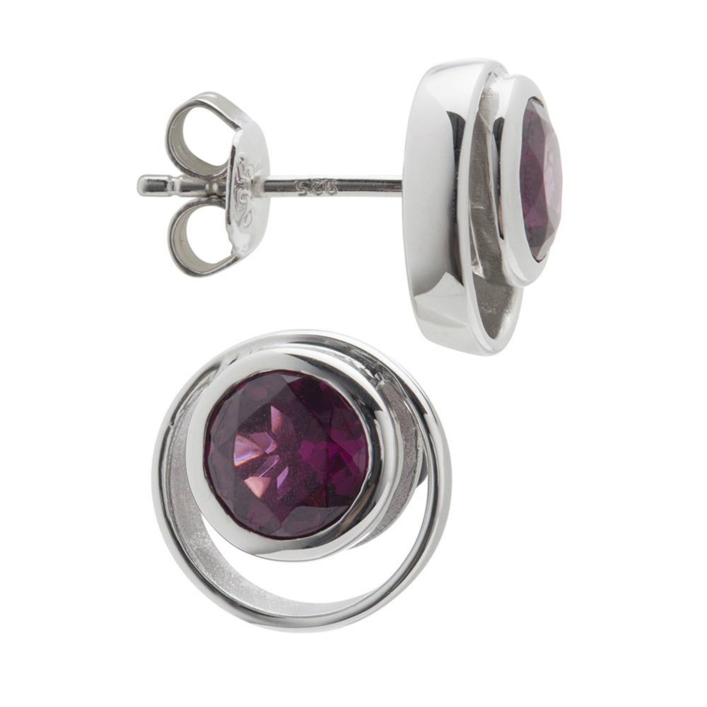 925 Sterling Silver Purple Garnet Earring