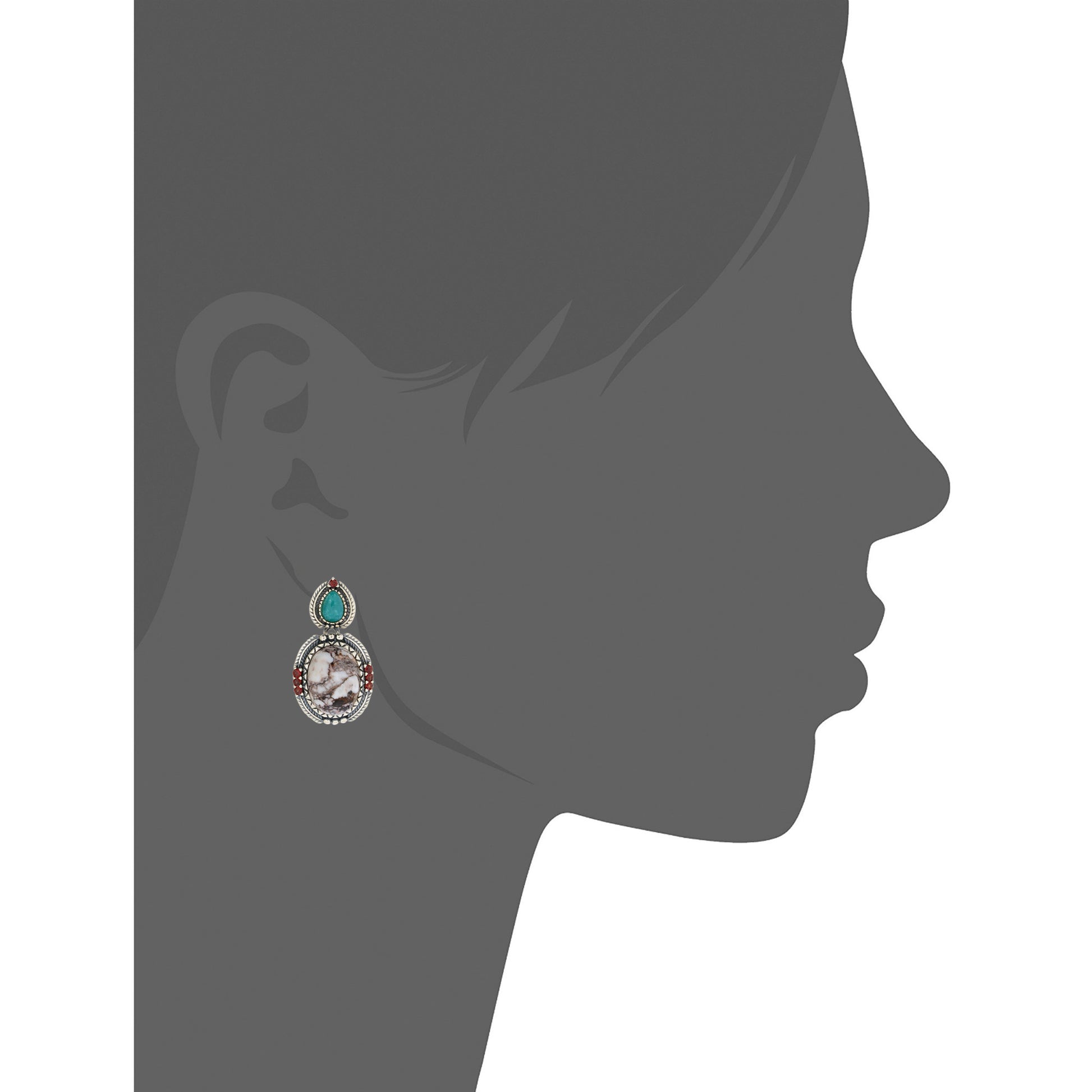 925 Sterling Silver Campofrio Turquoise, Red Garnet, Wild Horse Earring - Pinctore