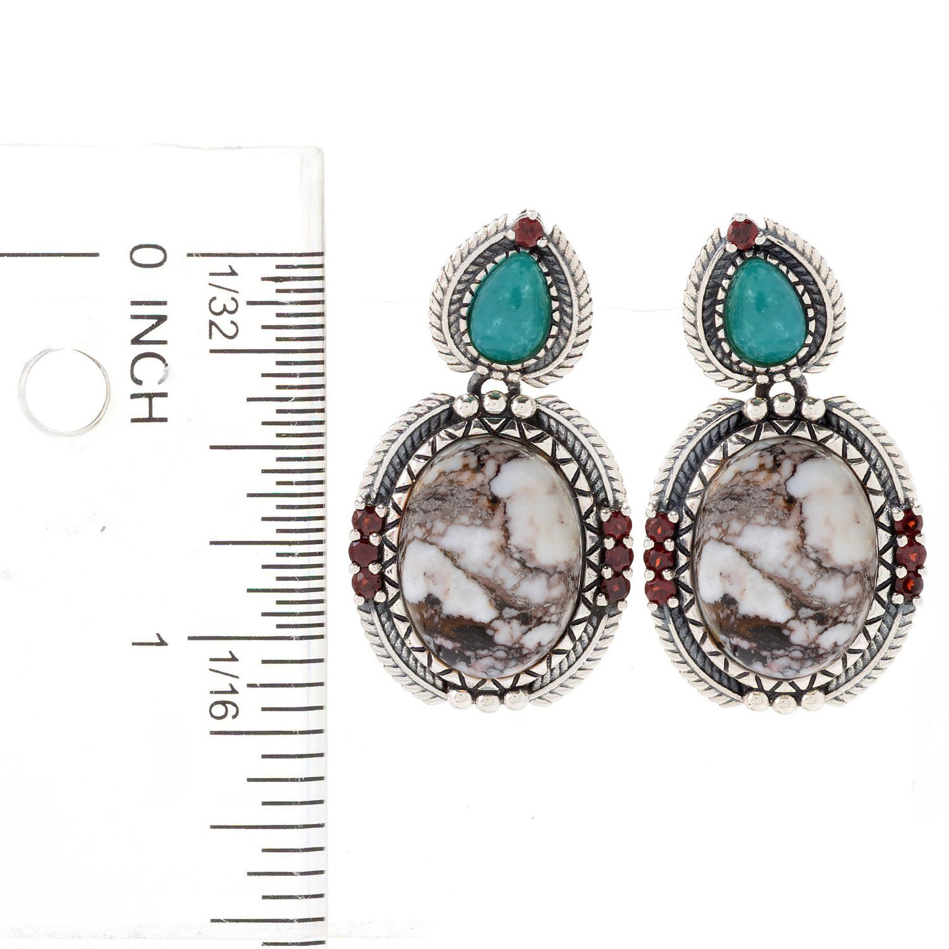 925 Sterling Silver Campofrio Turquoise, Red Garnet, Wild Horse Earring - Pinctore