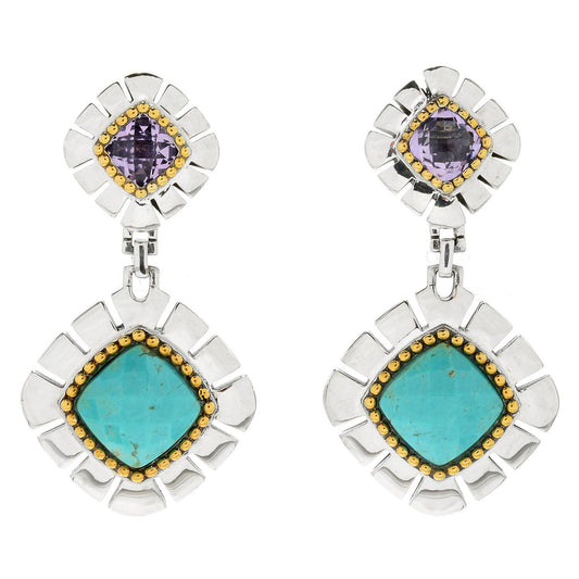 925 Sterling Silver Blue Mohave Turquoise, White Topaz Drop Earring