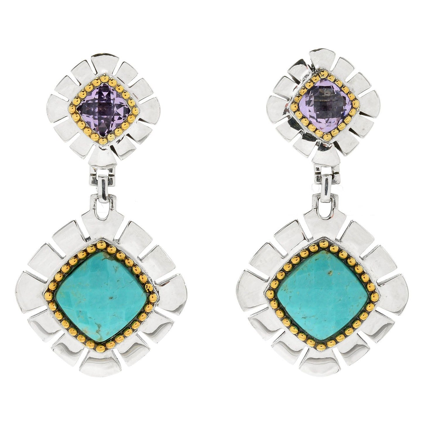 925 Sterling Silver Tyrone Turquoise, Pink Amethyst Earring