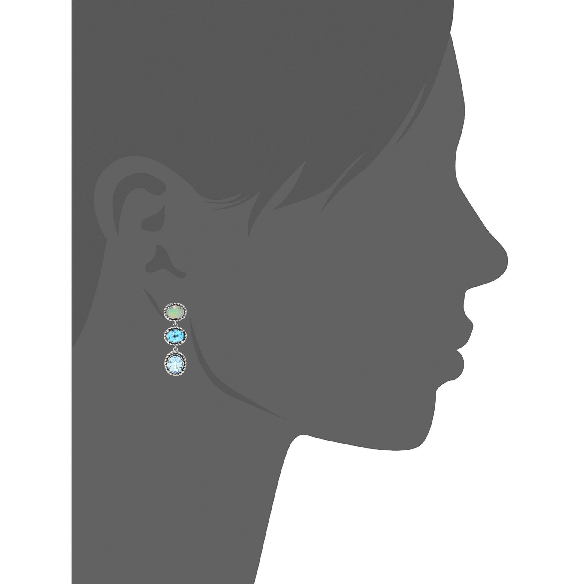 925 Sterling Silver Sky Blue Topaz, Swiss Blue Topaz, Ethiopian Opal Earring - Pinctore