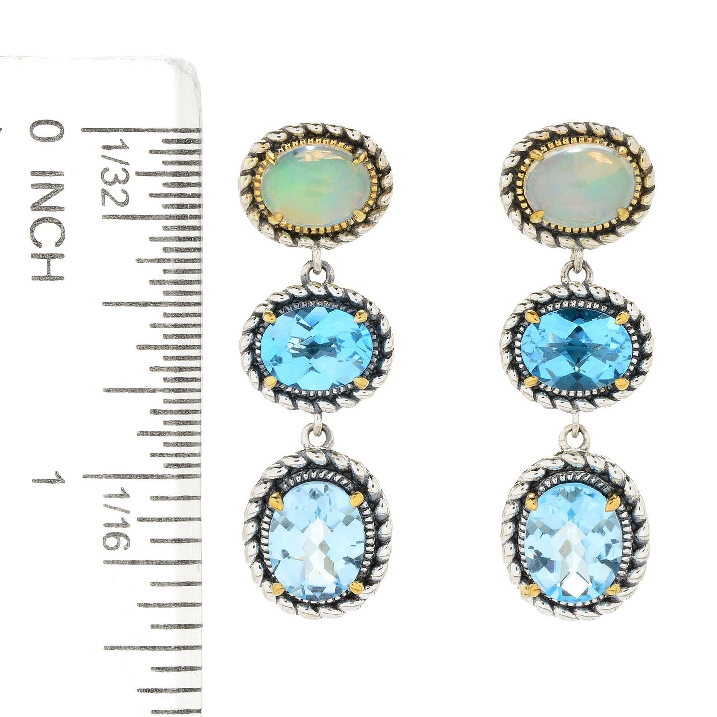 925 Sterling Silver Sky Blue Topaz, Swiss Blue Topaz, Ethiopian Opal Earring - Pinctore