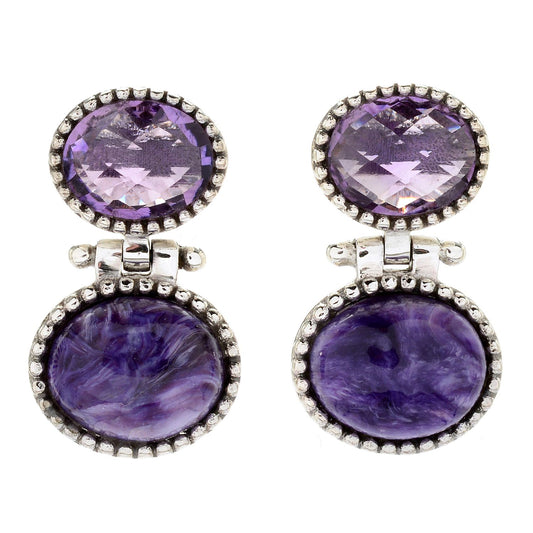 925 Sterling Silver Charoite, African Amethyst Earring