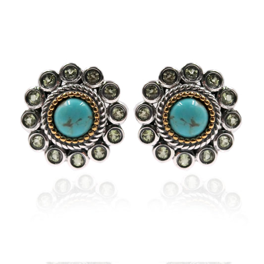 925 Sterling Silver Tyrone Turquoise, Peridot Stud Earring