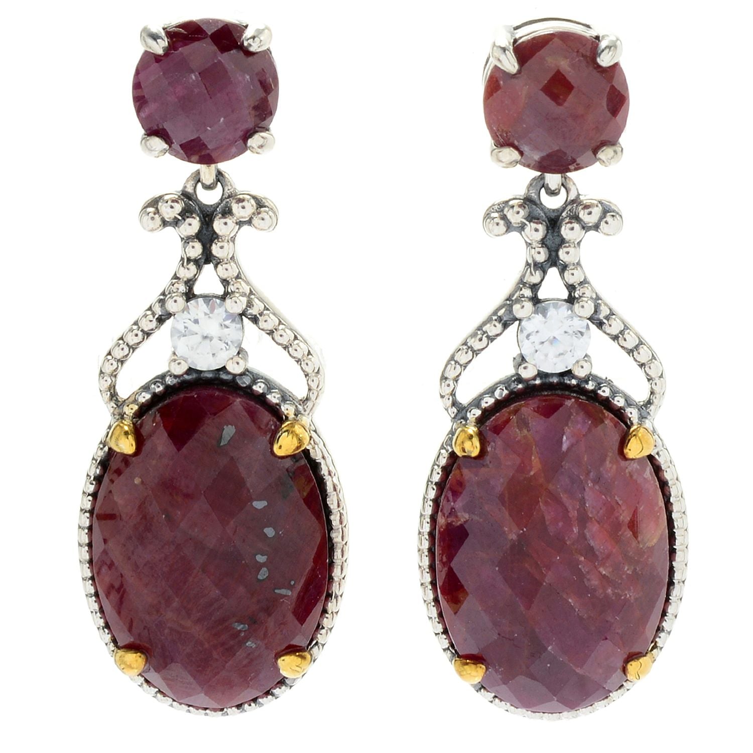 925 Sterling Silver Indian Ruby, White Natural Zircon Earring - Pinctore