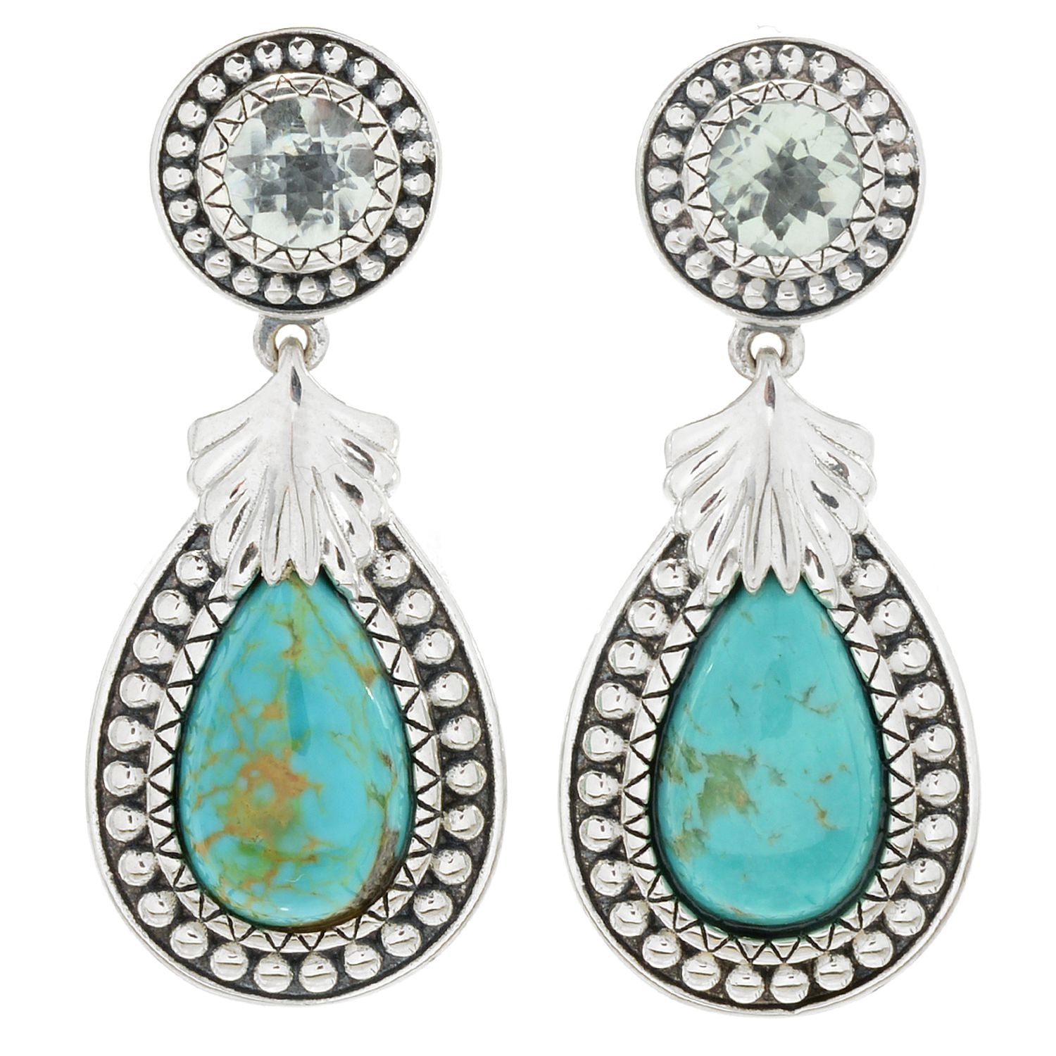 Pinctore 925 Sterling Silver Green Amethyst,Tyrone Turquoise Earring