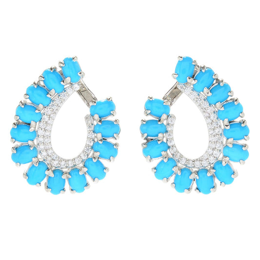 925 Sterling Silver Sleeping Beauty Turquoise,White Natural Zircon Earring