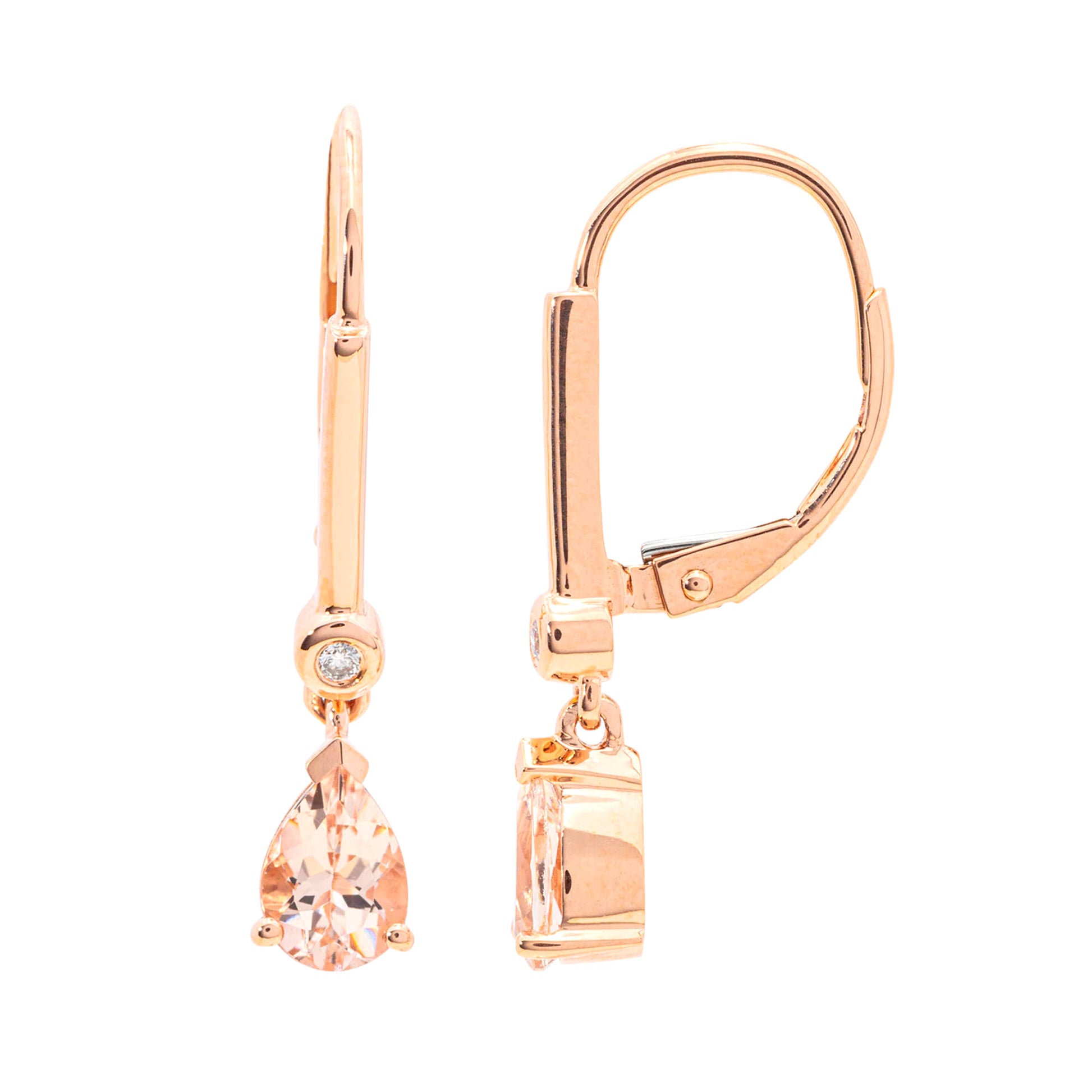 14Kt Gold Morganite,  Diamond Dangle Earring - Pinctore