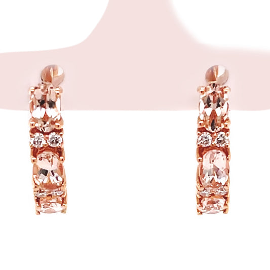 14KT Rose Gold Morganite With Diamond Hoop Earring - Pinctore