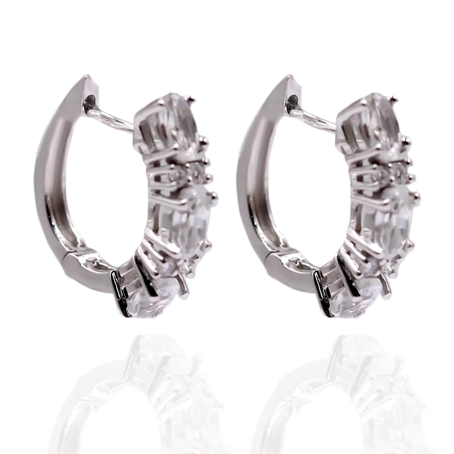 14Kt White Gold White Natural Zircon With Diamond Hoop Earring - Pinctore