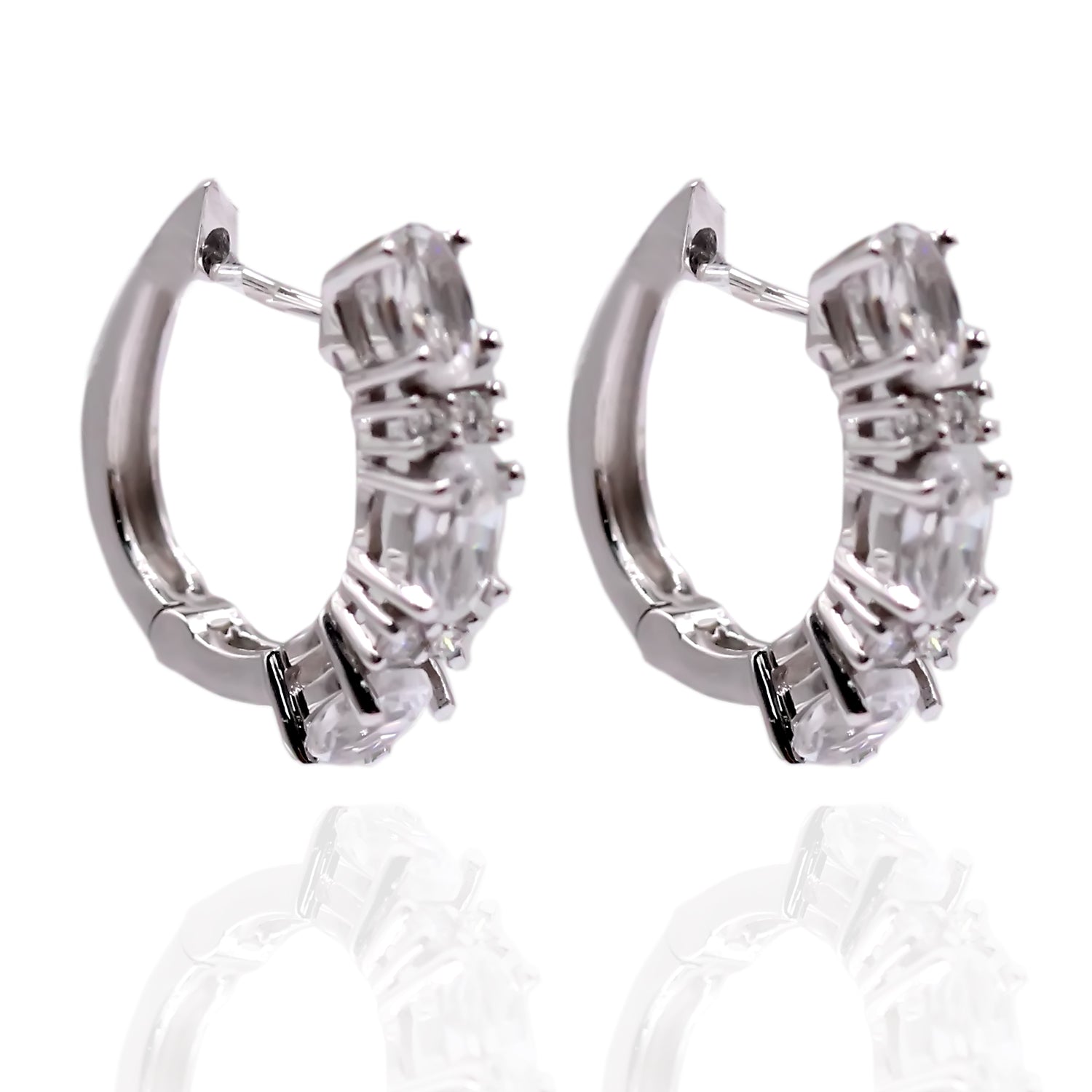 14Kt White Gold White Natural Zircon With Diamond Hoop Earring - Pinctore