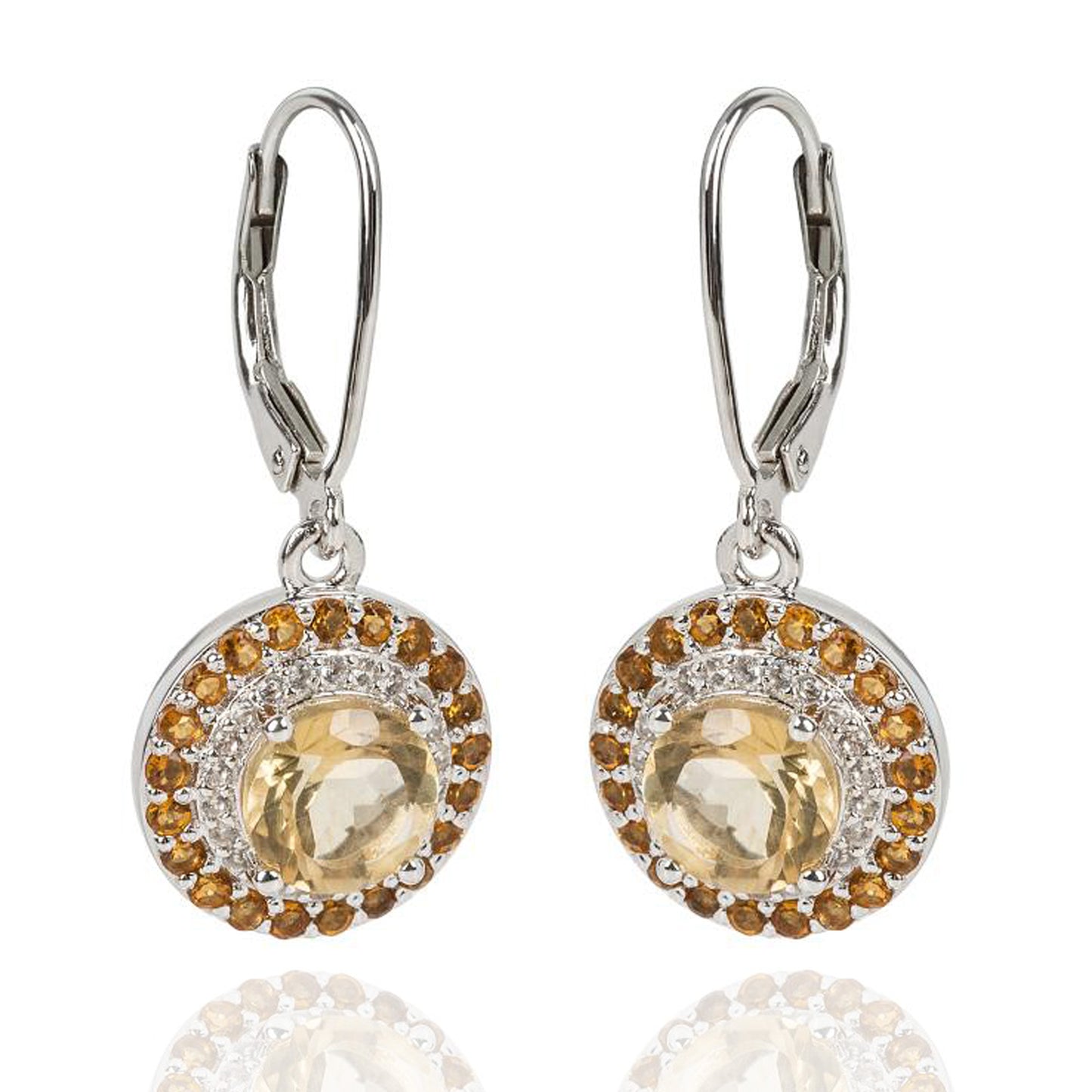 925 Sterling Silver Citrine, White Natural Zircon Earring - Pinctore