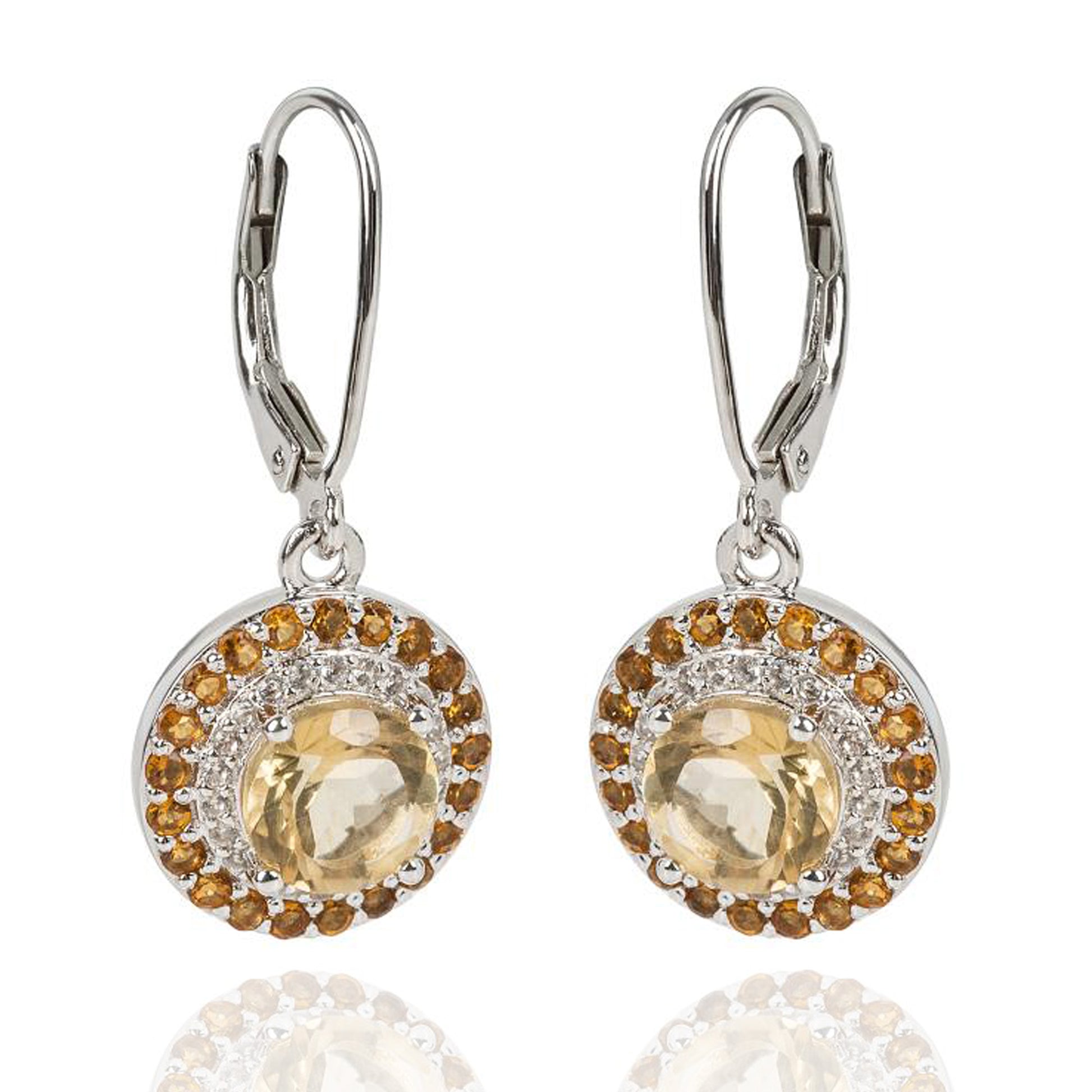 925 Sterling Silver Citrine, White Natural Zircon Earring - Pinctore