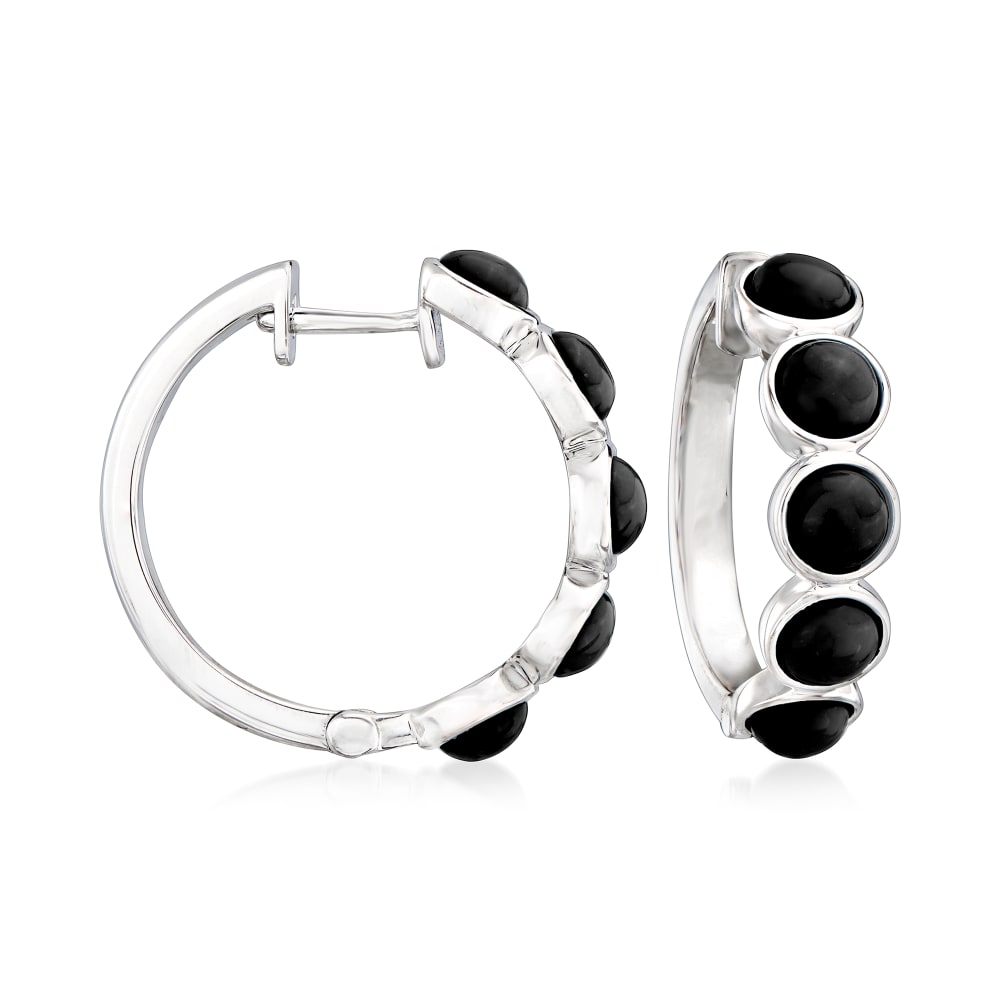 925 Sterling Silver Black Onyx Hoop Earring - Pinctore
