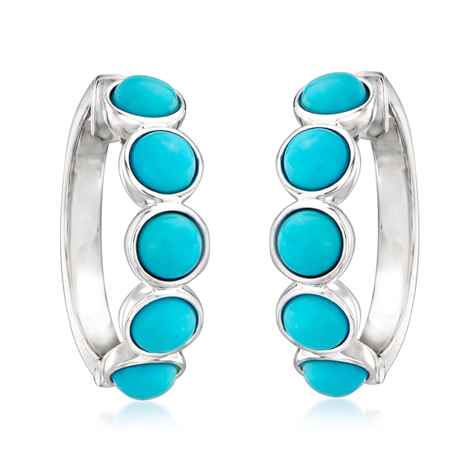 925 Sterling Silver Campitos Turquoise Hoops Earring - Pinctore