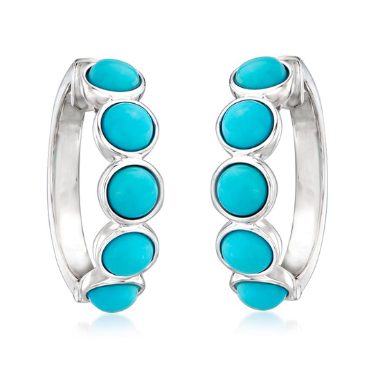 925 Sterling Silver Campitos Turquoise Hoops Earring - Pinctore