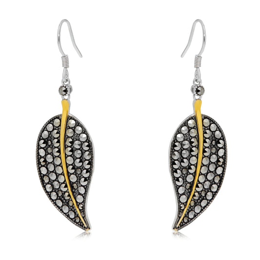 14K Gold & Strling Sillver With Marcasite Earrings