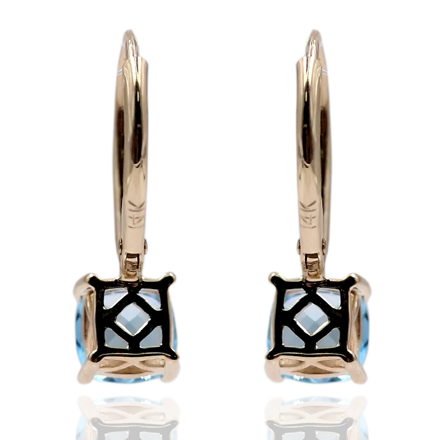 14Kt Yellow Gold Swiss Blue Topaz With With Diamond Dangling Earring - Pinctore